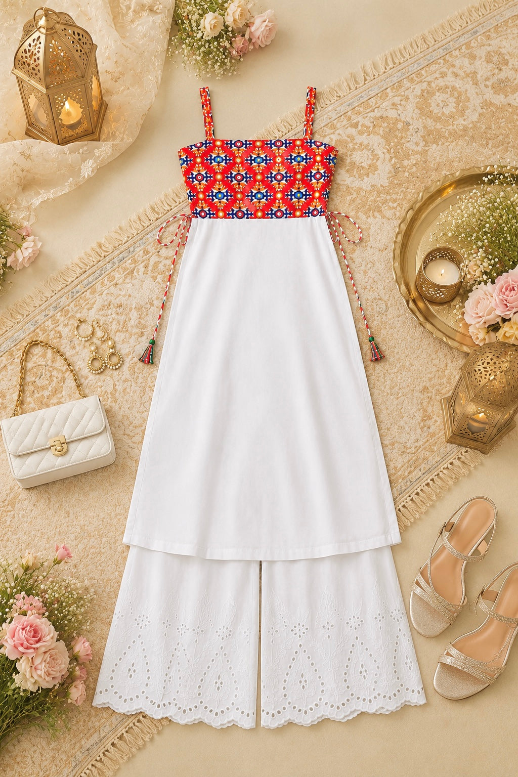 White Gulnaz Kutchi Embroidered Kurta