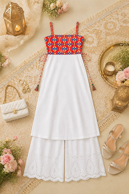 White Gulnaz Kutchi Embroidered Kurta