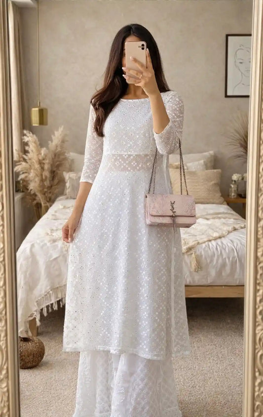 Soft White Mirror Gulnaz Kurta