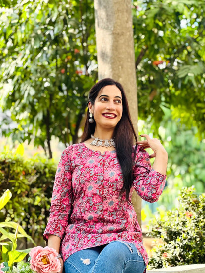 Gulabi Jaipuri Hand Printed Kurta