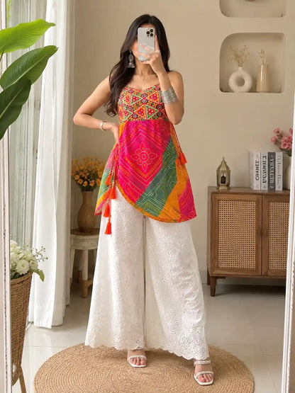 Boho Bloom Bandhej Short Kurti