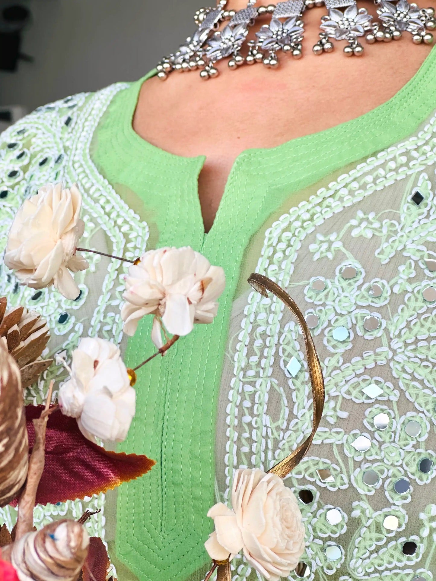 Blush Green Rooh Chikan Kurta