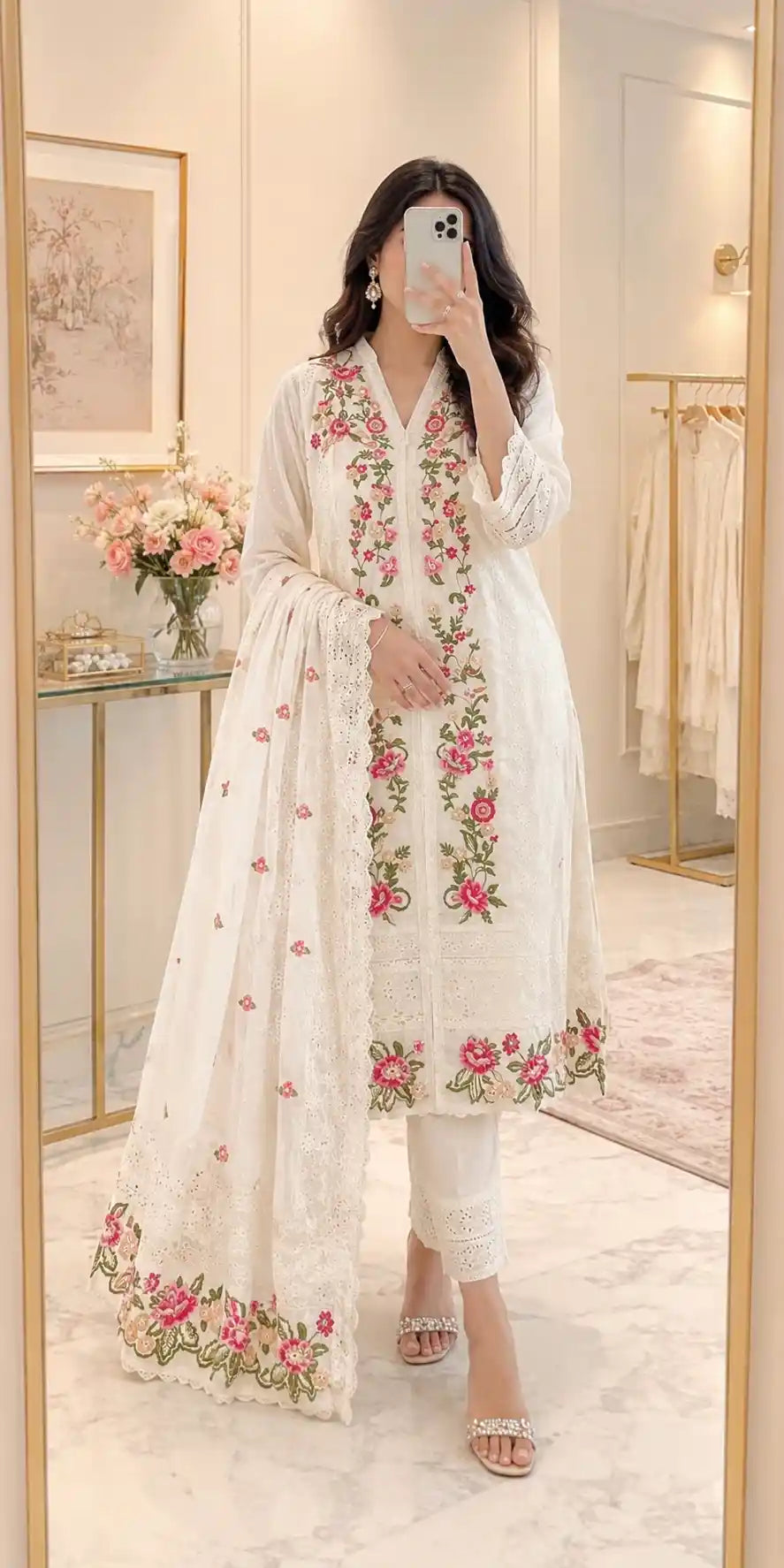 Ivory Floral Embroidered Meher Suit Set