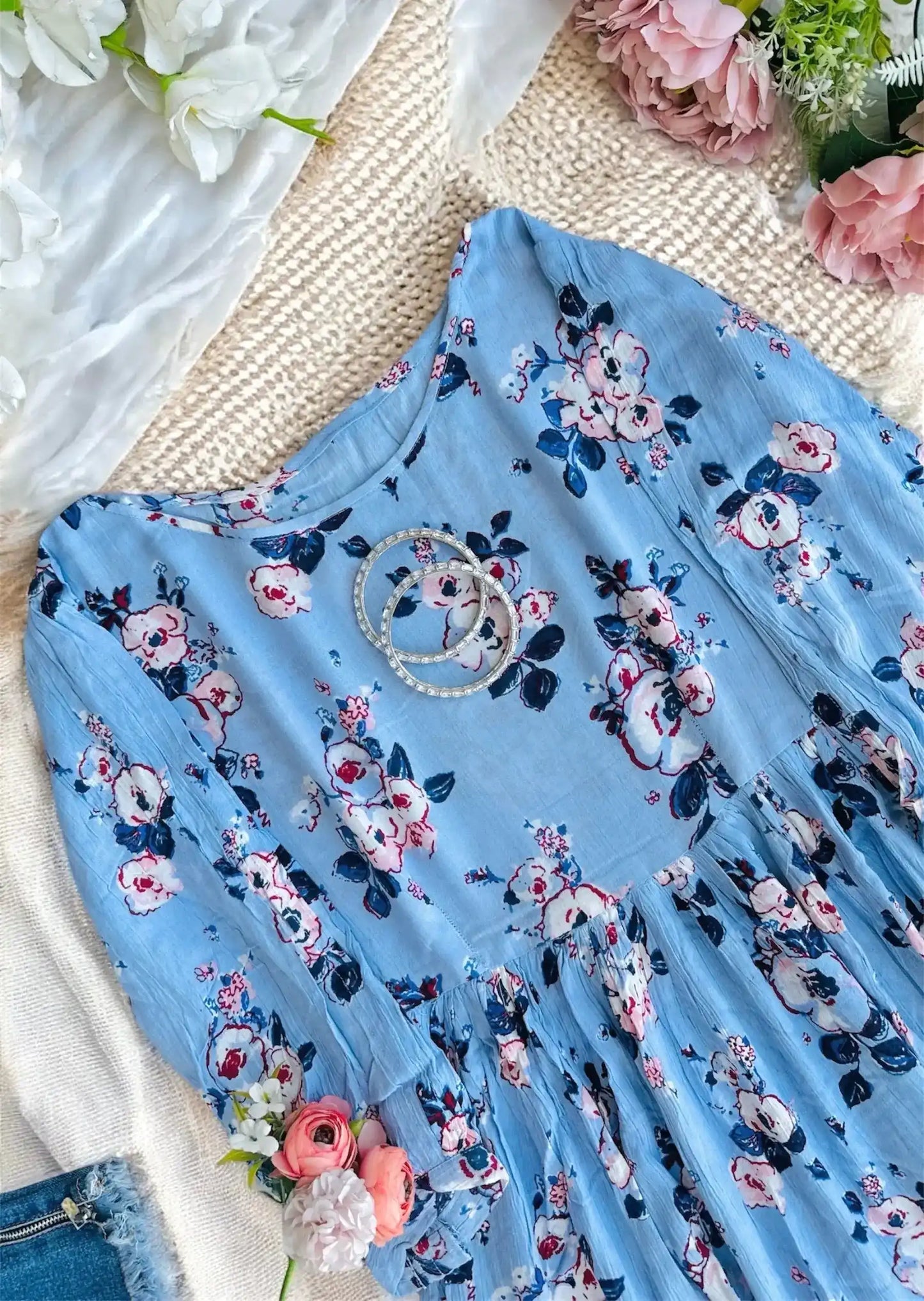 Asul Blue Floral Daisy Peplum Top - Passion for Fashion by Shivani