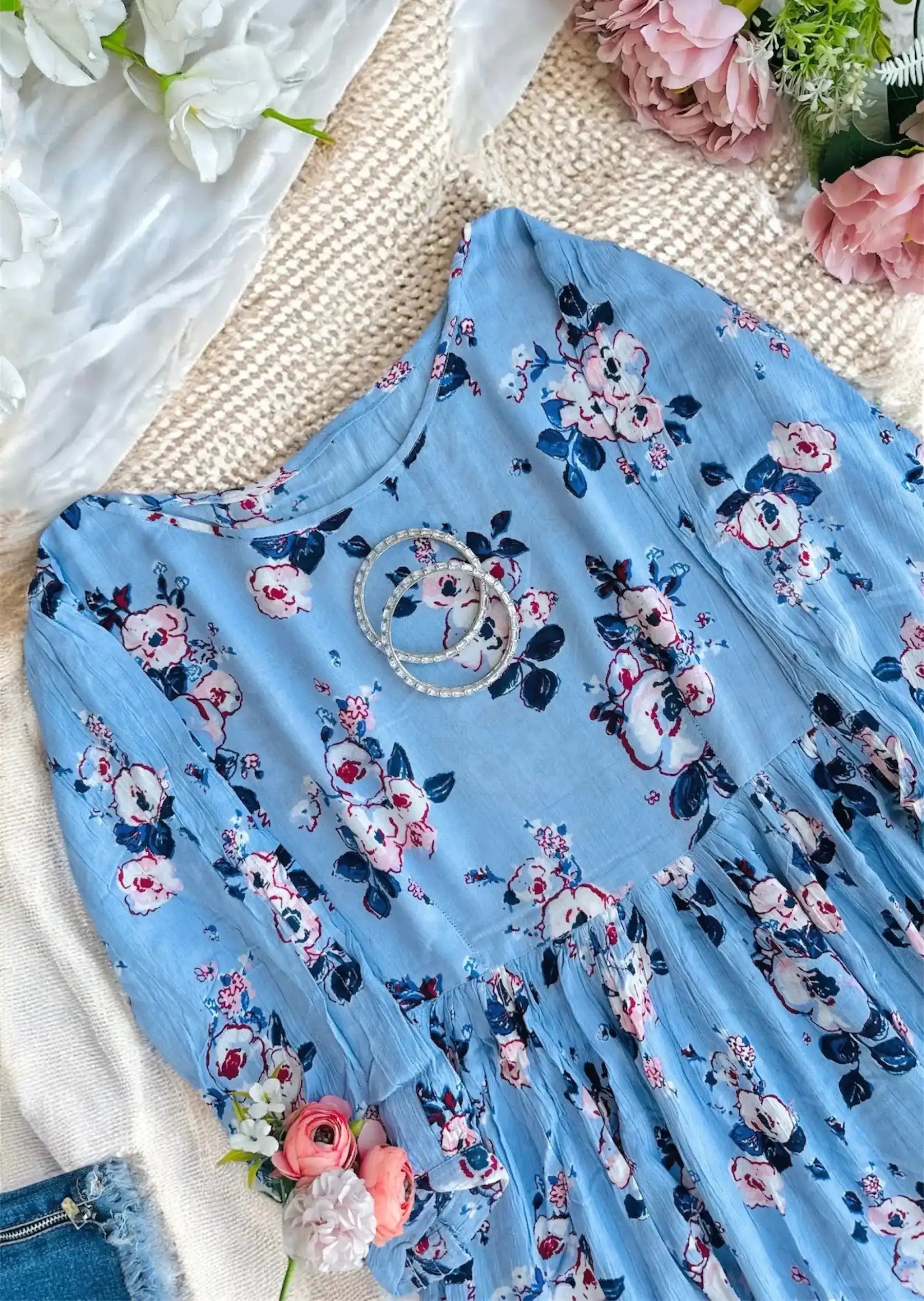 Asul Blue Floral Daisy Peplum Top - Passion for Fashion by Shivani