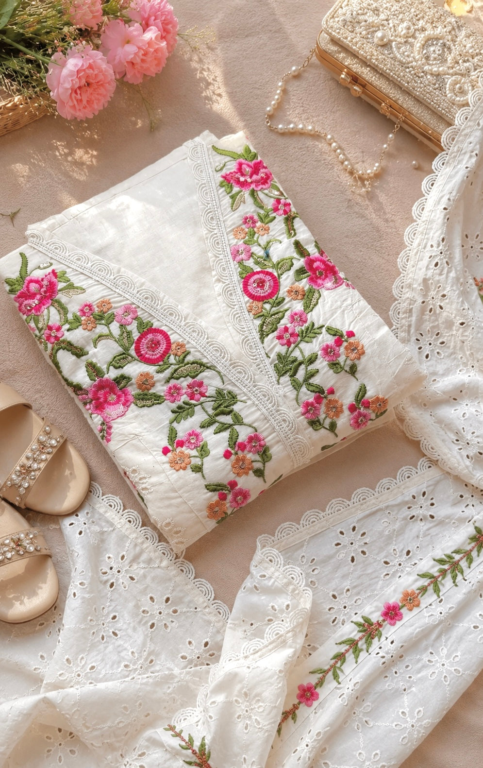 Ivory Floral Embroidered Meher Suit Set