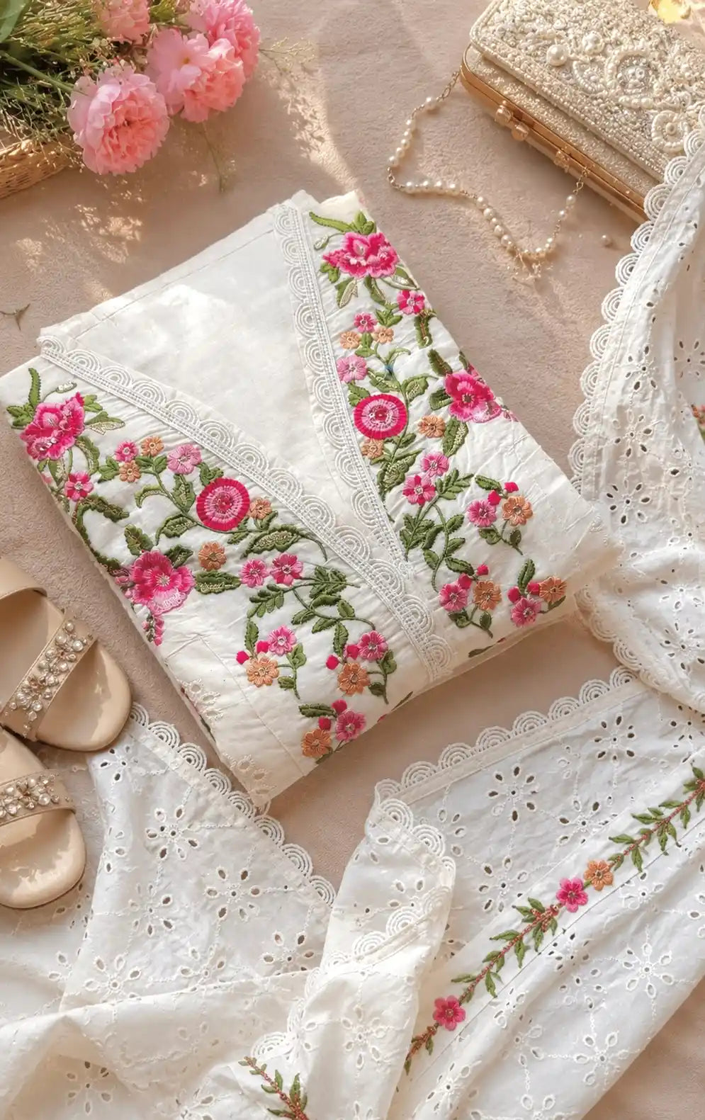 Ivory Floral Embroidered Meher Suit Set