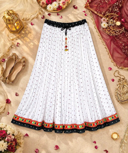 White Bandhej Jaipuri Skirt