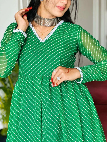 Bandhej Green Peplum Top