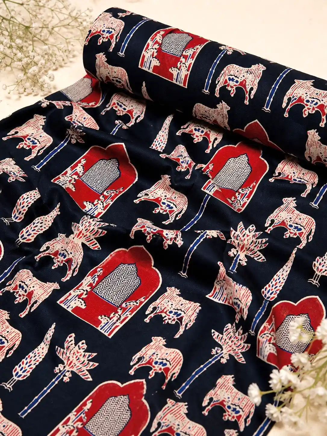 Midnight Blue Handblock Cotton Fabric