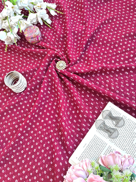 Wine Maroon Bandhej Gulnaz Fabric Cut