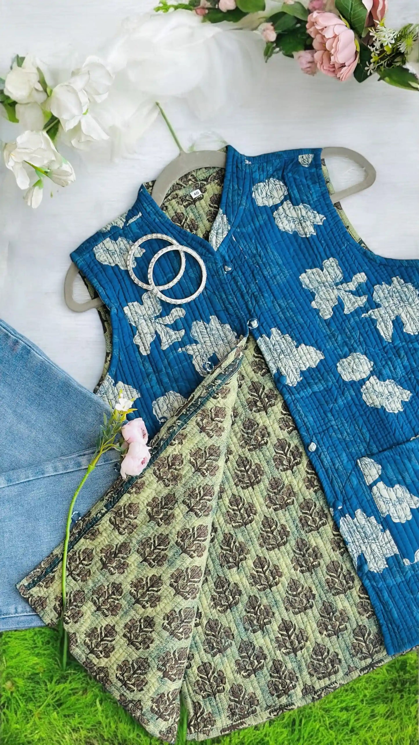 Blue Floral Jaipuri Jacket