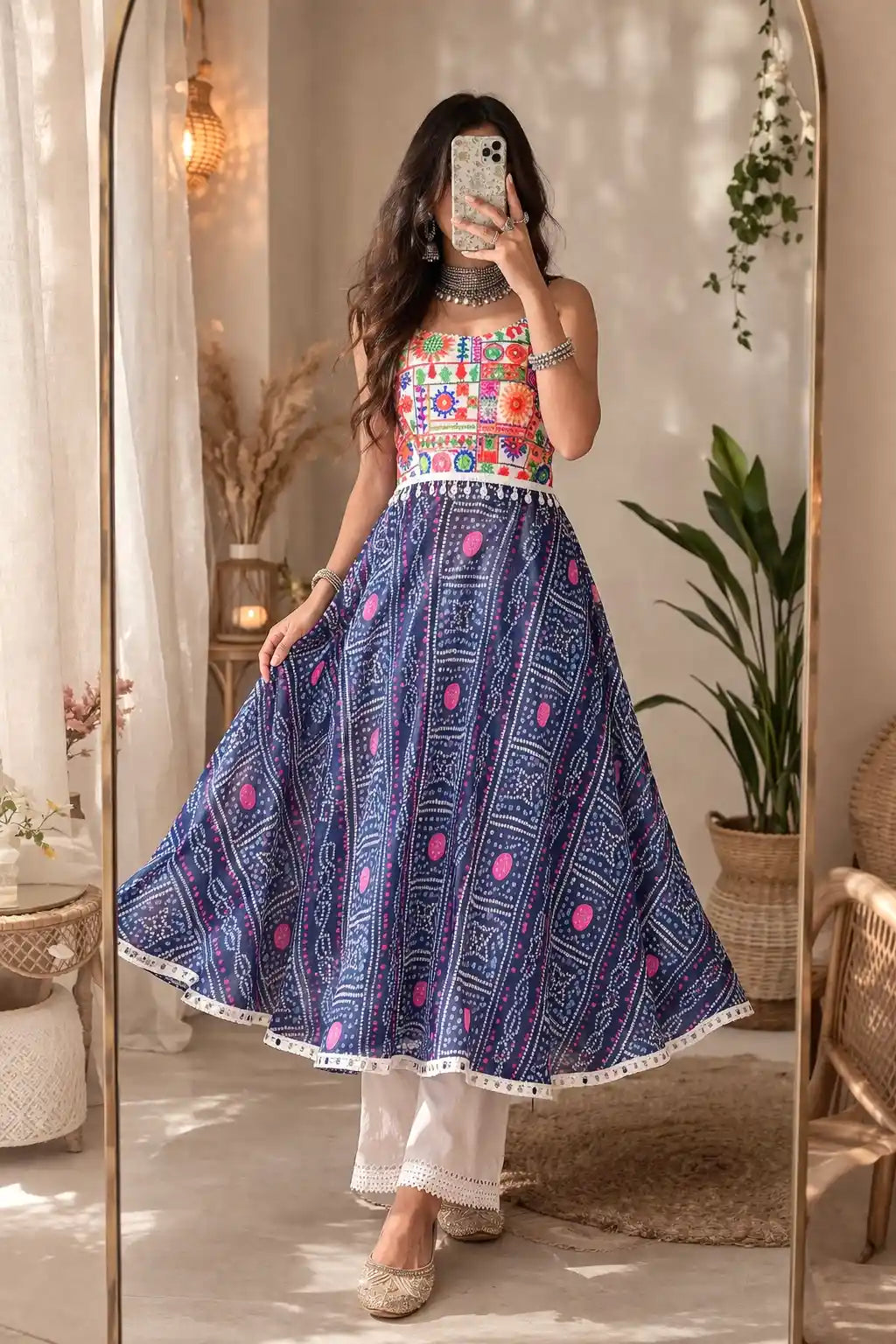 Azure Blue Bandhej Gulnaz Anarkali