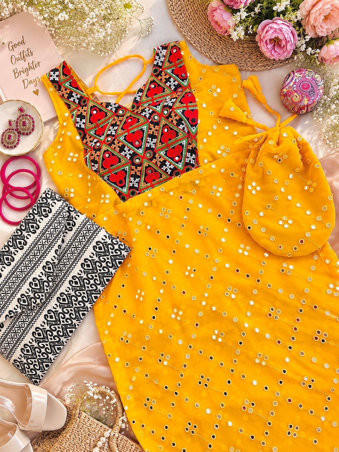 Yellow Mirror Back Tie Gulnaz Kurta
