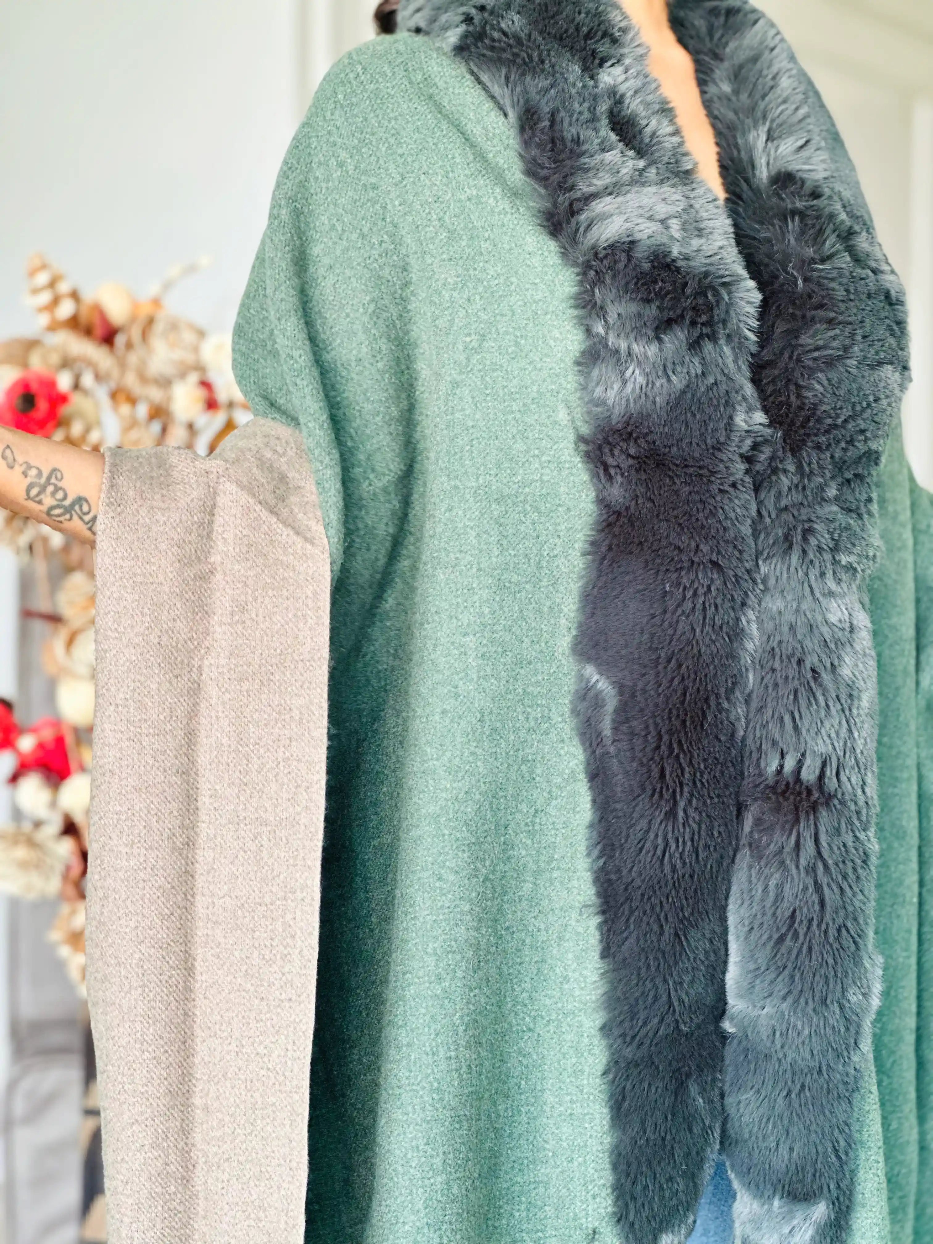 Soft Green Fur Winter Cape