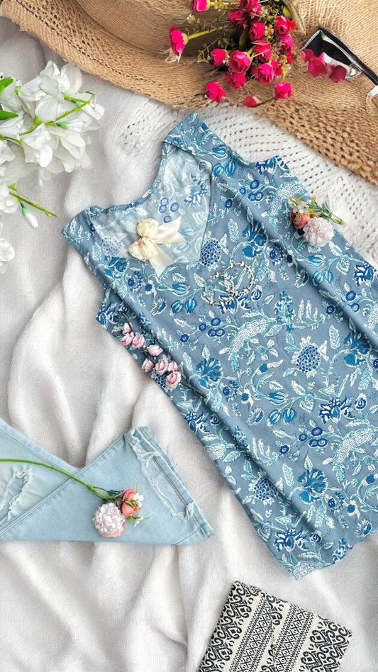 Grey Kalamkari Budget Kurta