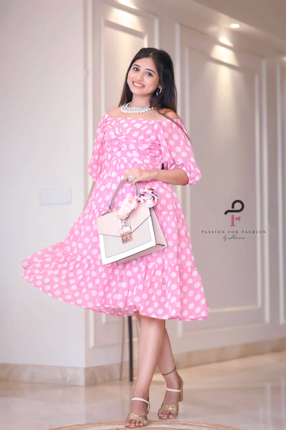 Dreamy Pink Polka Georgette Twirl Dress