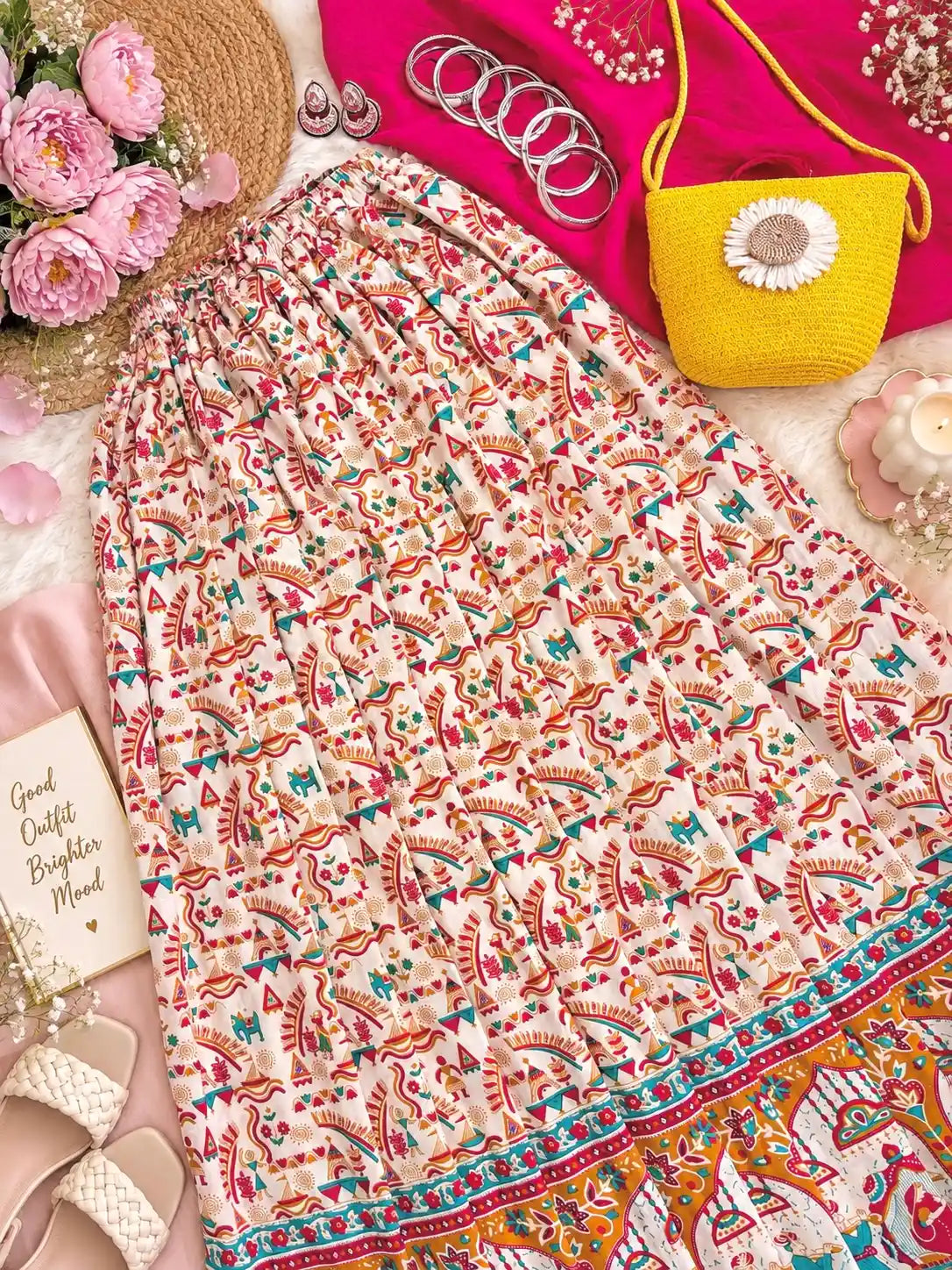 Jaipuri Heritage Print Flared Twirl Skirt