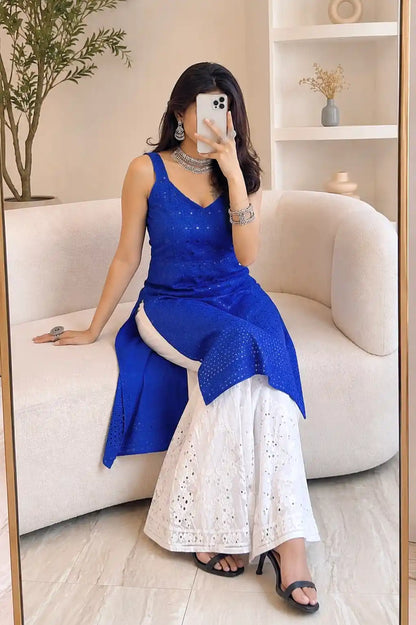 Rosy Blue Gulnaz Embroidered Kurta
