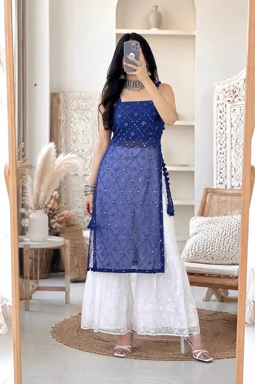 Shimmer Blue Embroidered Gulnaz Kurta