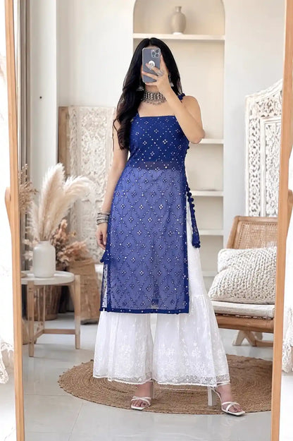 Shimmer Blue Embroidered Gulnaz Kurta