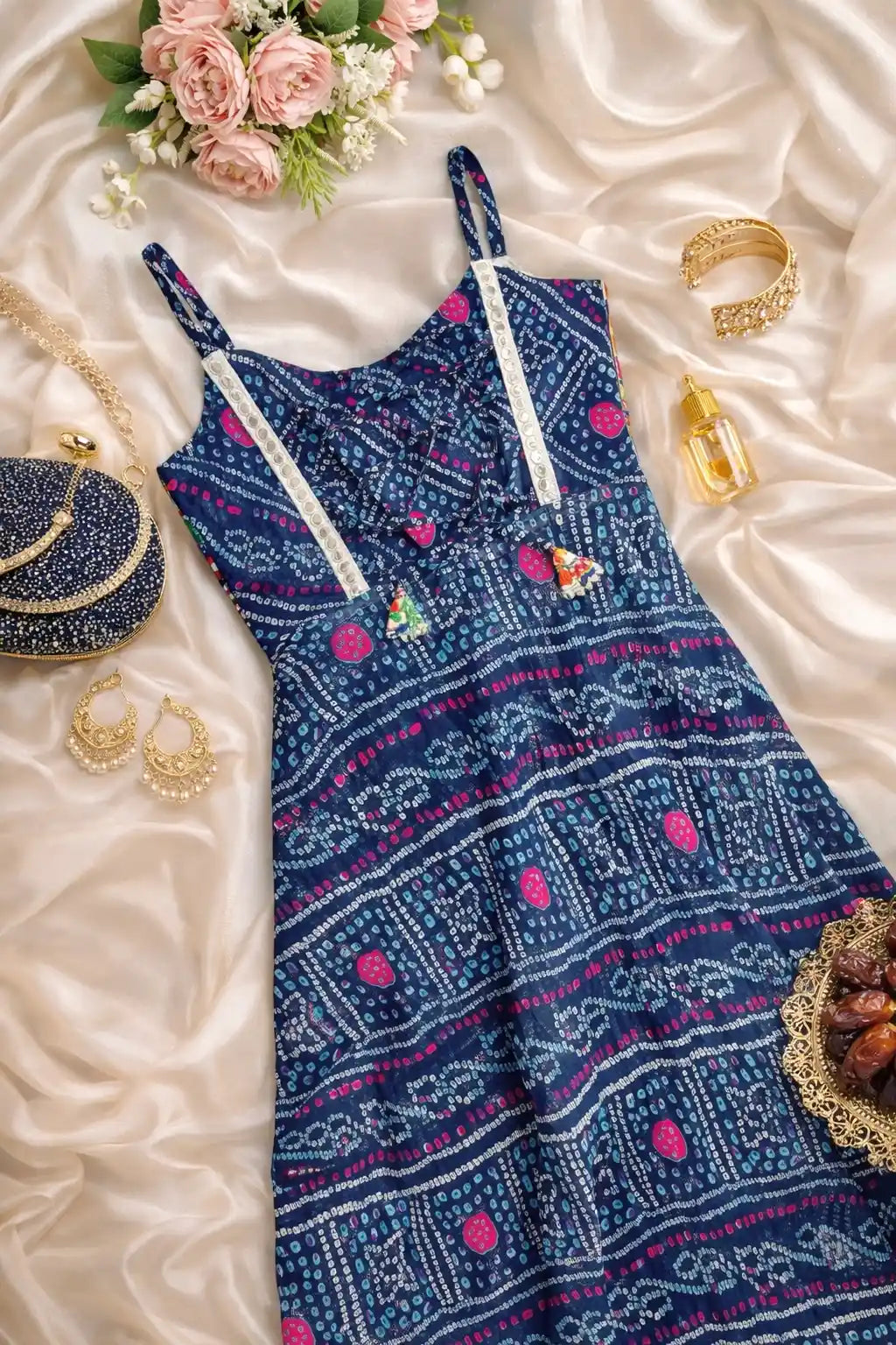 Azure Blue Bandhej Gulnaz Anarkali