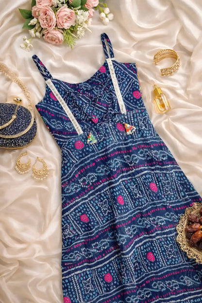Azure Blue Bandhej Gulnaz Anarkali