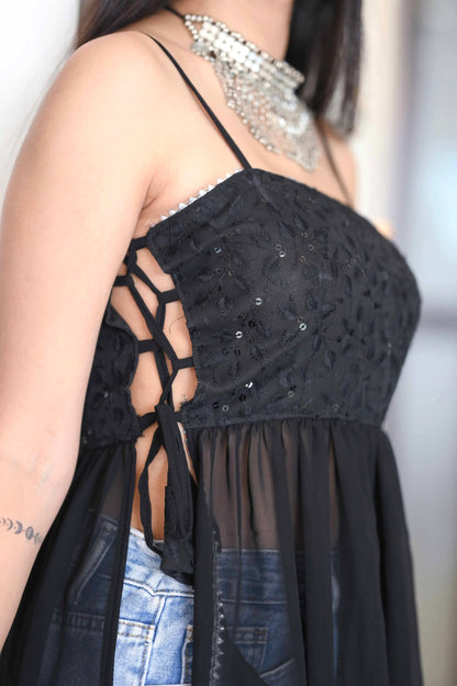 Smoky Black Gulnaz Embroidered Kurta