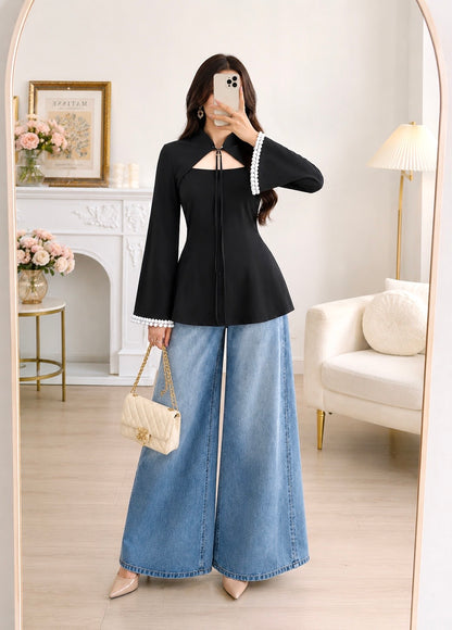 Pearl Edge Cape Style Peplum Top