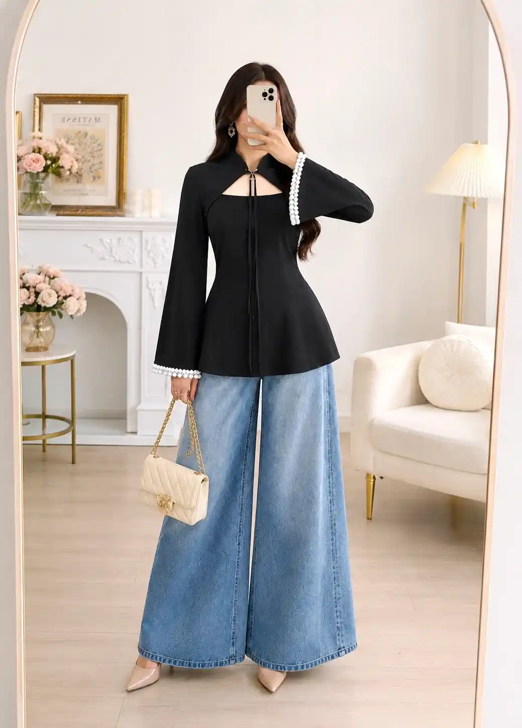 Pearl Edge Cape Style Peplum Top