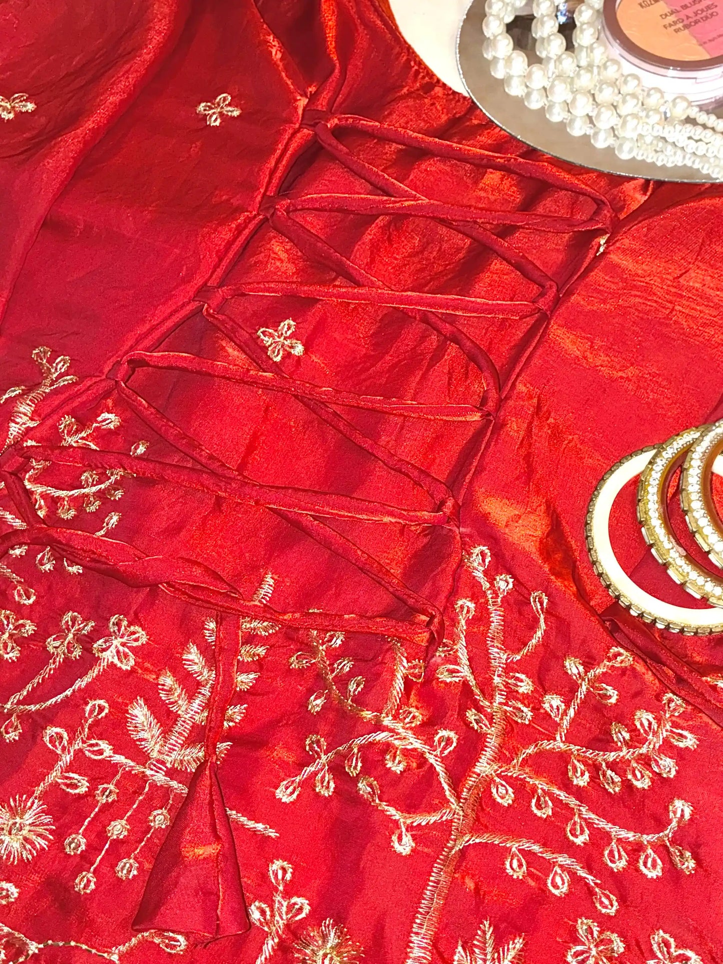 Scarlet Red Hand Embroidered Kurta