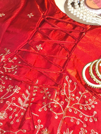 Scarlet Red Hand Embroidered Kurta