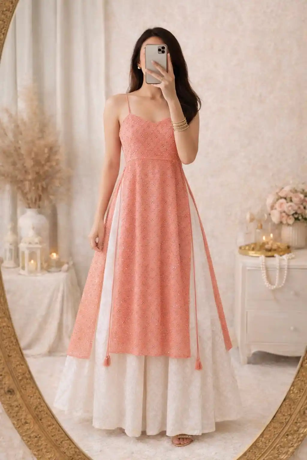 Gulnaz Peach Hand Embellished Kurta