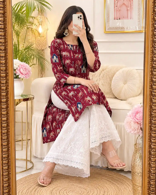 Maroon Worli Rangriti Budget Kurta