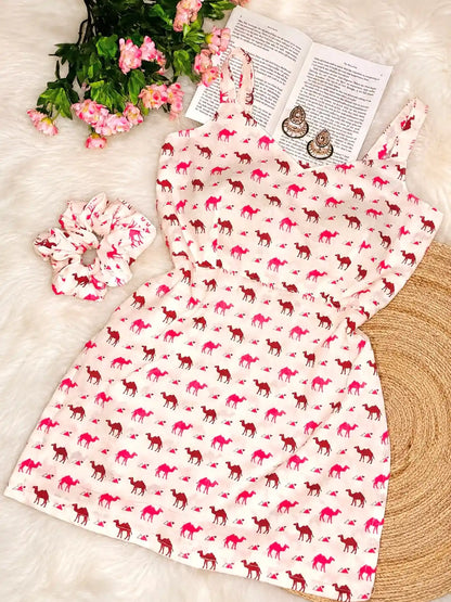 Pink Camel Handblock Short Kurta