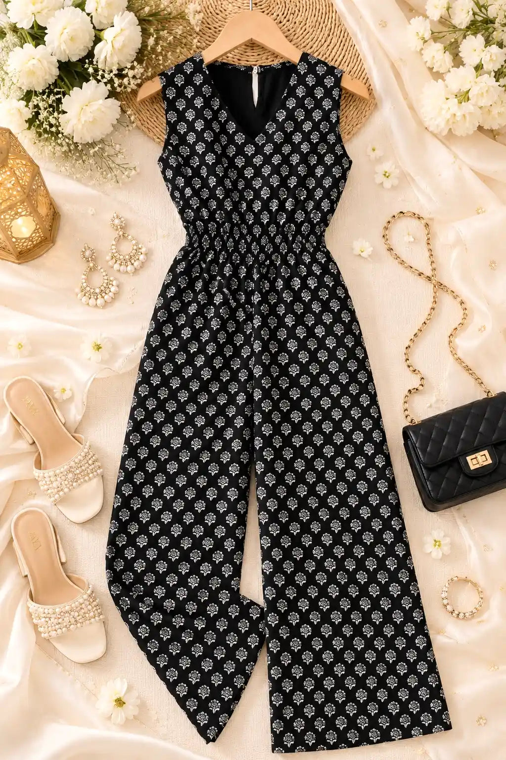 Chic Black Block Print Jumpsuit