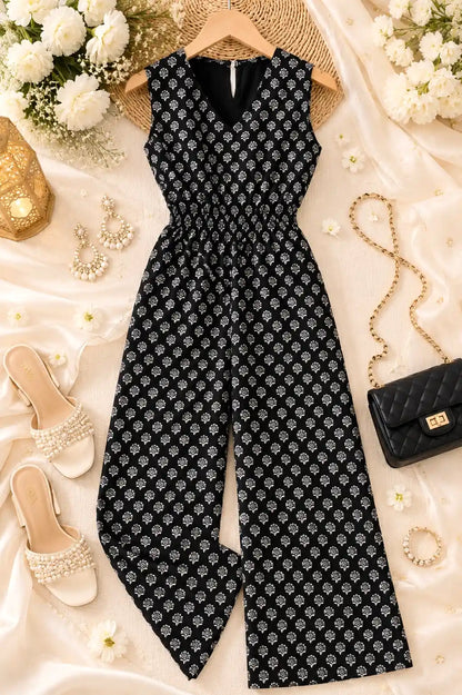 Chic Black Block Print Jumpsuit