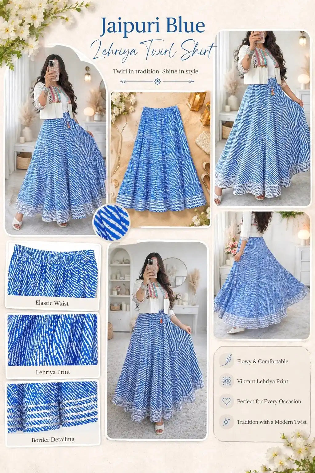 Jaipuri Blue Lehriya Twirl Skirt