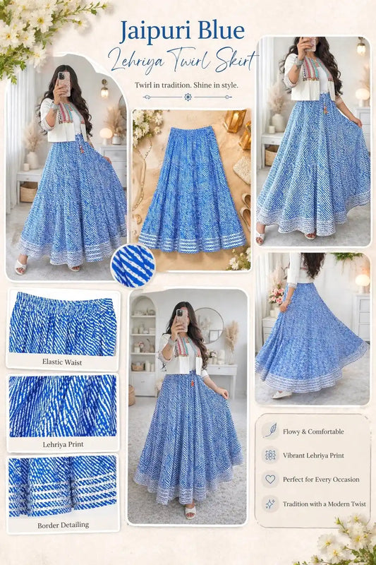 Jaipuri Blue Lehriya Twirl Skirt