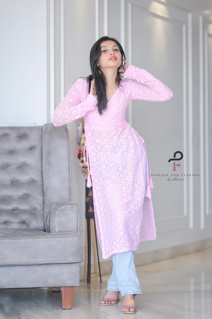 Vintage Pink Gulnaz Embroidered Kurta