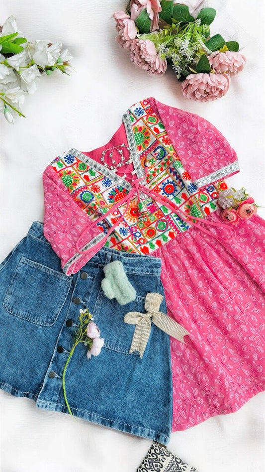 Daisy Peach Embroidered Peplum Top