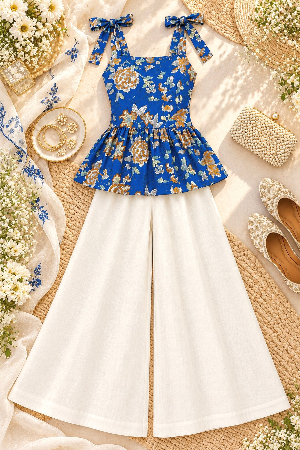Blue Ajrakh Jaipuri Peplum Tie Top