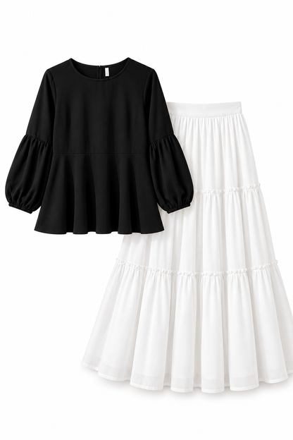 Chic Black Puff Sleeve Peplum Top