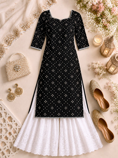 Classy Black Mirror Embroidered Gulnaz Kurta