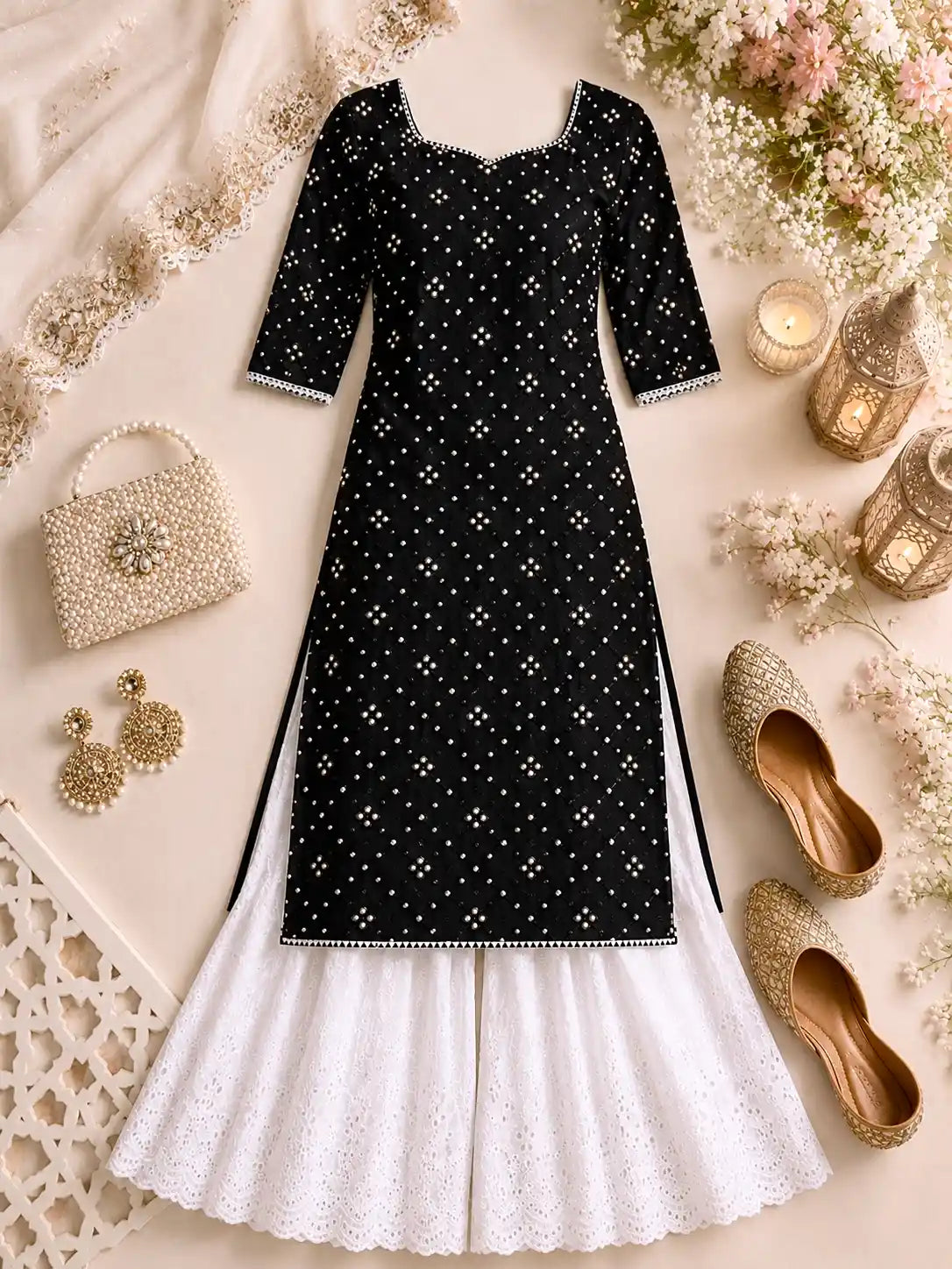 Classy Black Mirror Embroidered Gulnaz Kurta