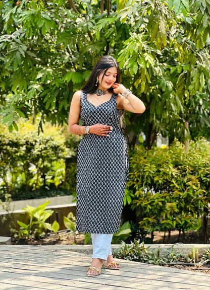 Black Jaipuri Mulmul Kurta