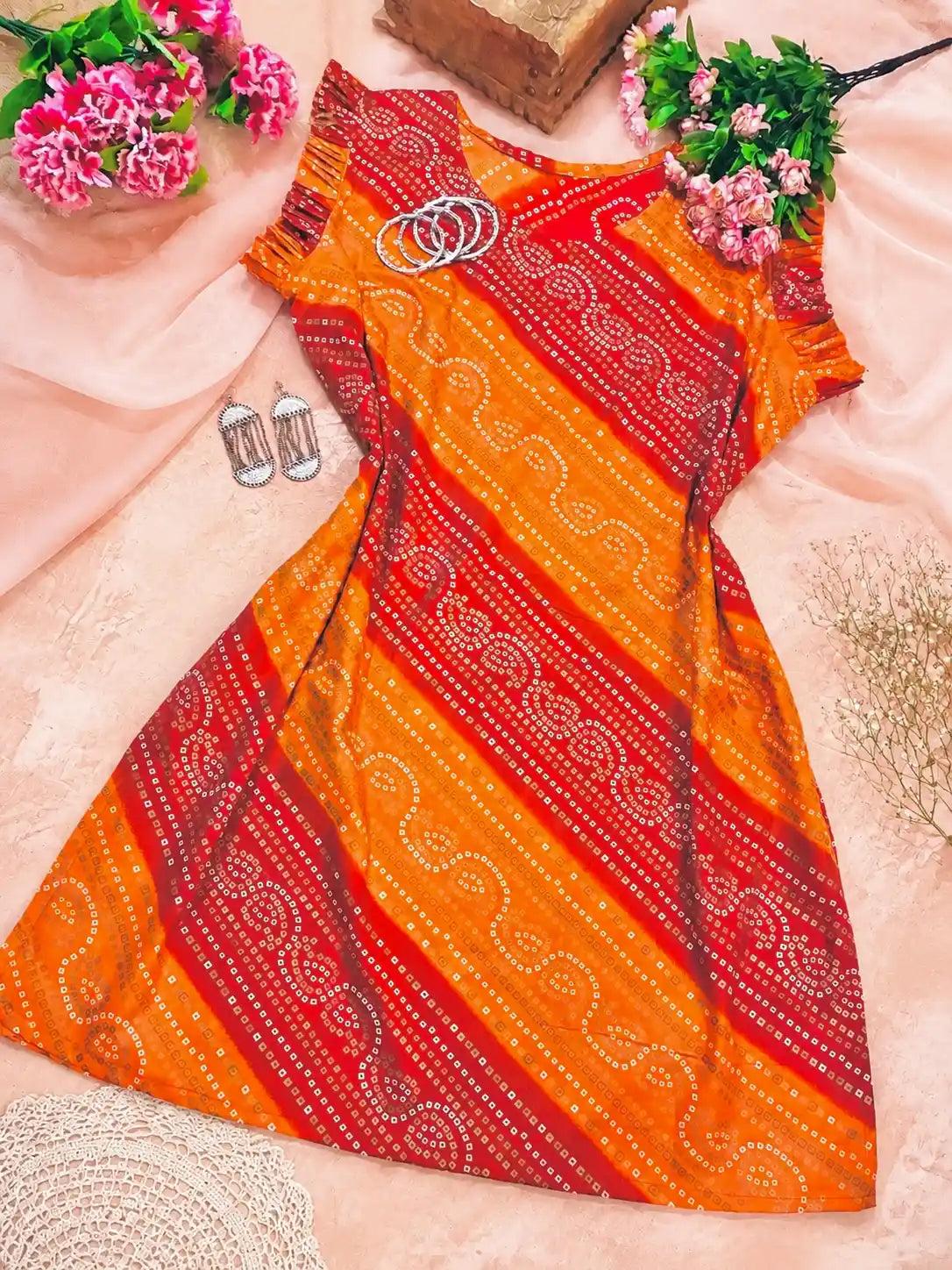 Jaipuri Bandhej Mul Kurta