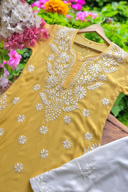 Soft Yellow Naaz Chikan Kurta