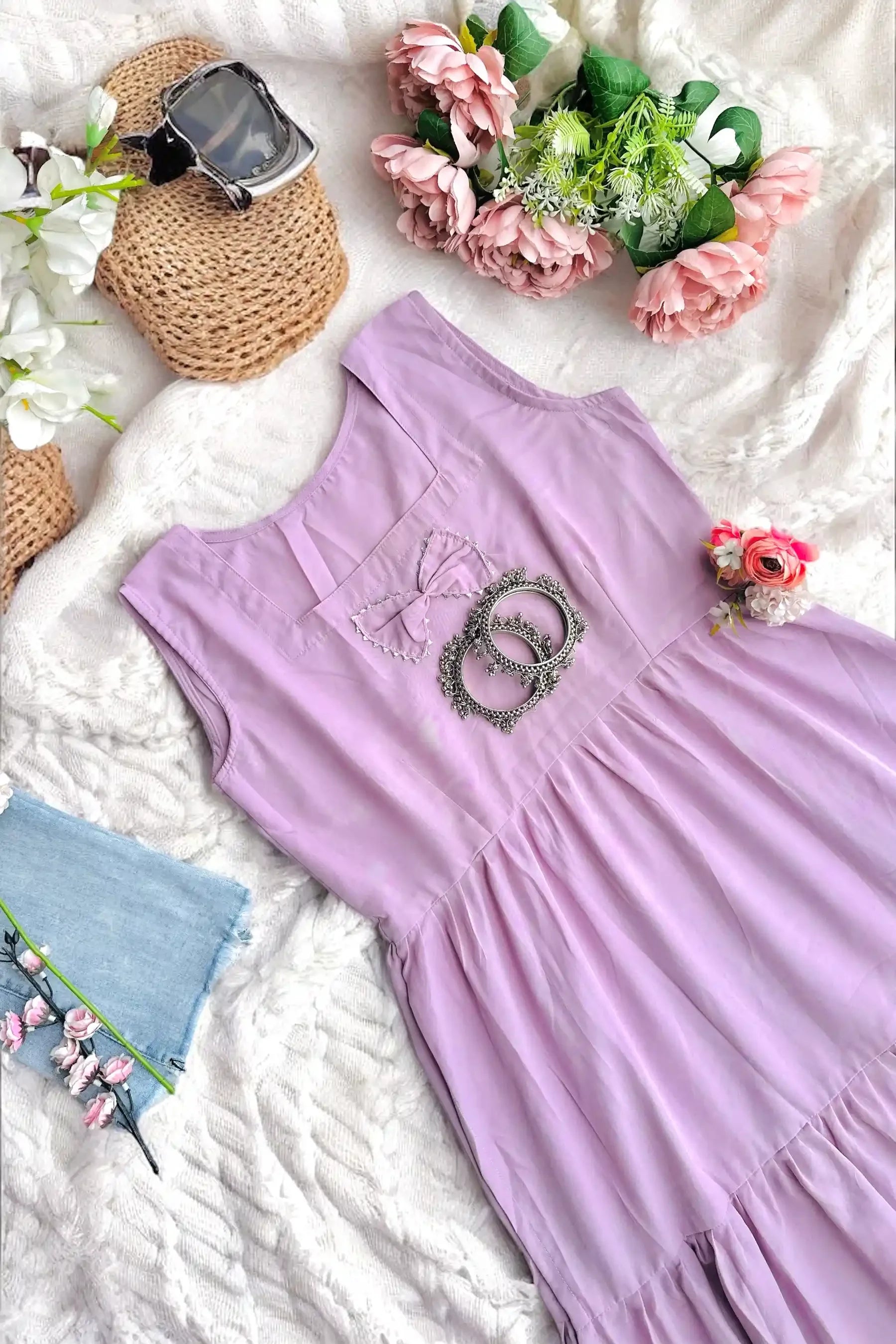 Blush Lilac Bow Gulnaz Frill Kurta - Passion for Fashion by Shivani