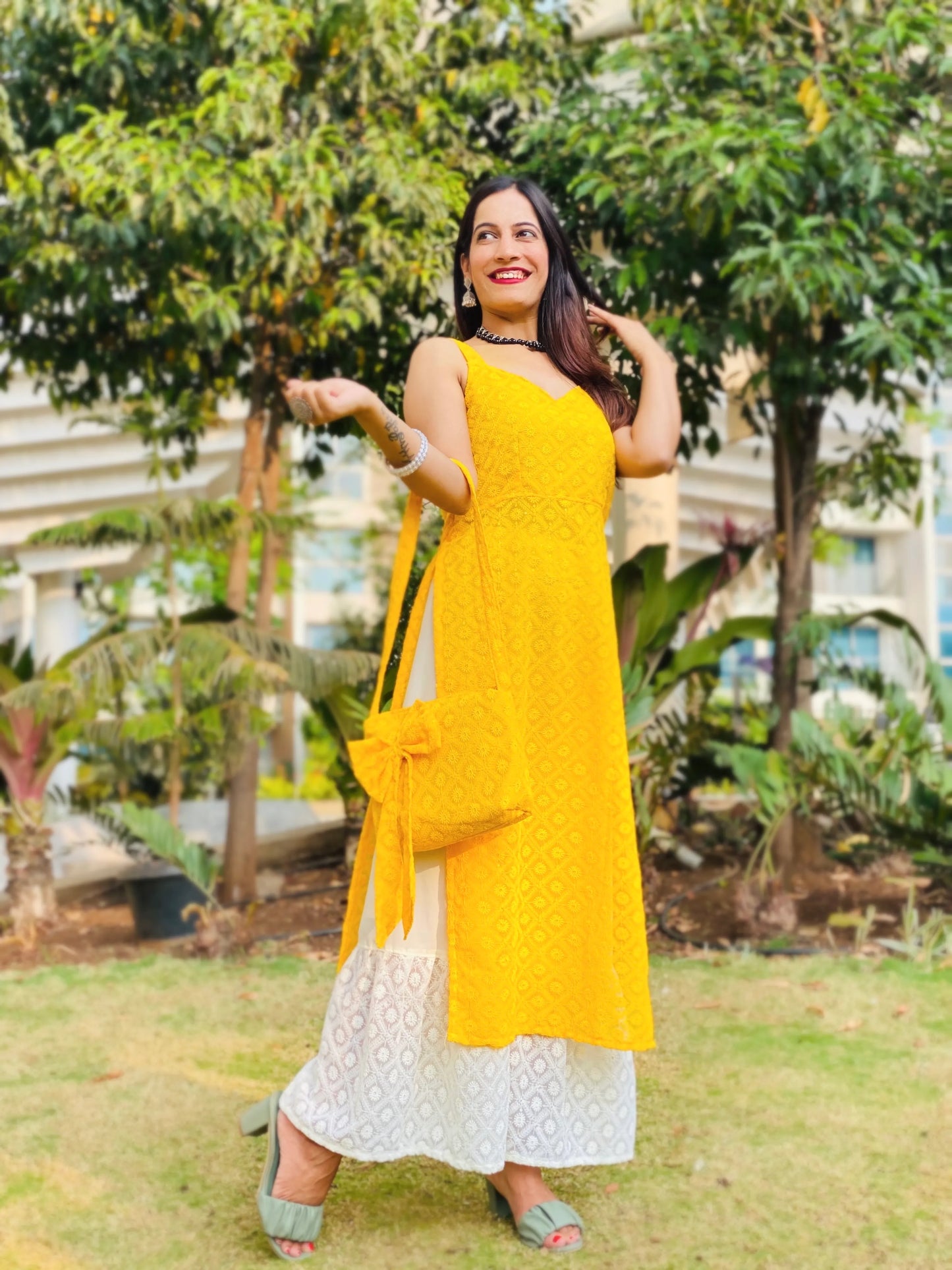 Vibrant Yellow Gulnaz Embroidered Kurta